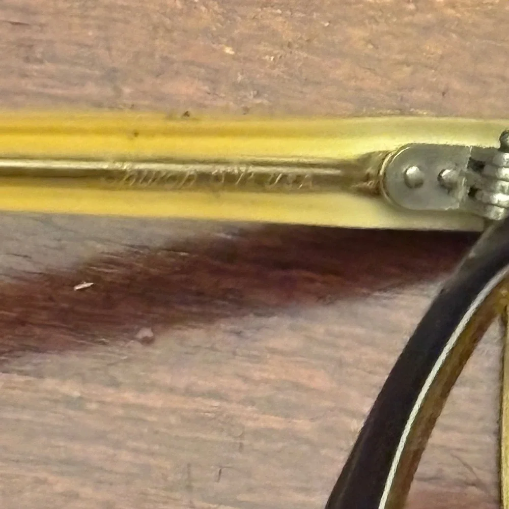 Vintage Shuron‎ Cat Eye FRAMES 5 1/4 US Grey Aluminum Brow Rhinestone Amber 50s
